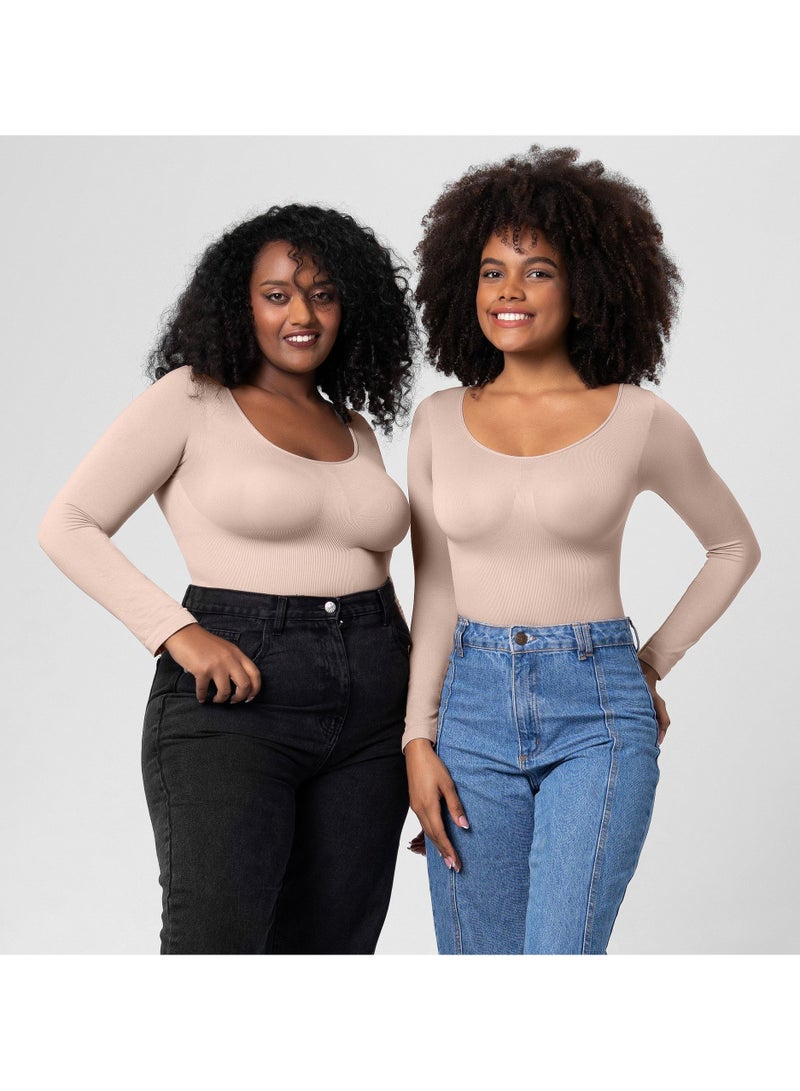 2-PACK Postpartum Long-sleeved Seamless Bodycon Underwear Bottoming Shirt