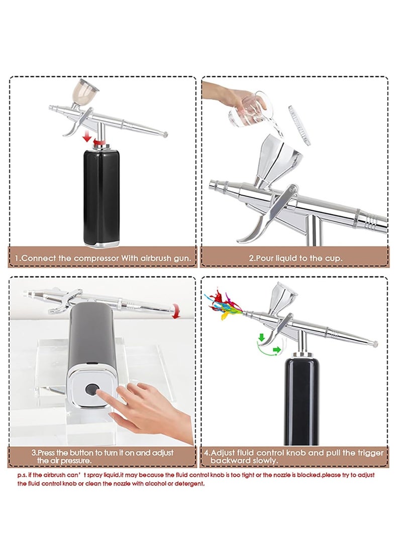 Airbrush Kit, Wireless Portable Airbrush Compressor, Rechargeable Cordless Airbrush, Mini Air Brush, Handheld Airbrush Gun for Barber, Model Painting, Nail Art, Makeup