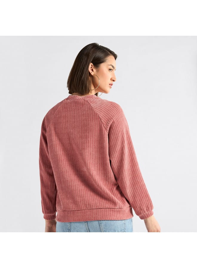 Textured Round Neck Sweatshirt with Raglan Sleeves