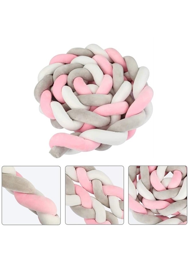 Baby Braided Crib Bumper,3 Strand Braided Pillows Anti-Collision Bed Rail,Braid Pillows Cushion,Cotton Soft Knot Pillow Baby Bed Cushion Protector Baby Bumpers(White+Pink+Gray)