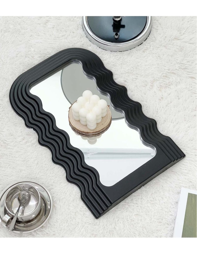 Aesthetic Wave Pattern Irregular Frame Mirror, Decorative Desk Hanging Wall Mirror for Living Room Bedroom Hallway Home Decor Birthday House Warming Gift