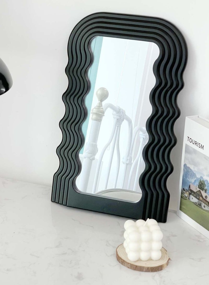 Aesthetic Wave Pattern Irregular Frame Mirror, Decorative Desk Hanging Wall Mirror for Living Room Bedroom Hallway Home Decor Birthday House Warming Gift