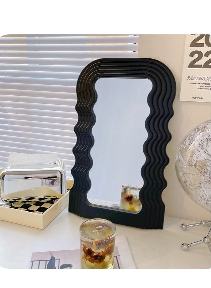 Aesthetic Wave Pattern Irregular Frame Mirror, Decorative Desk Hanging Wall Mirror for Living Room Bedroom Hallway Home Decor Birthday House Warming Gift