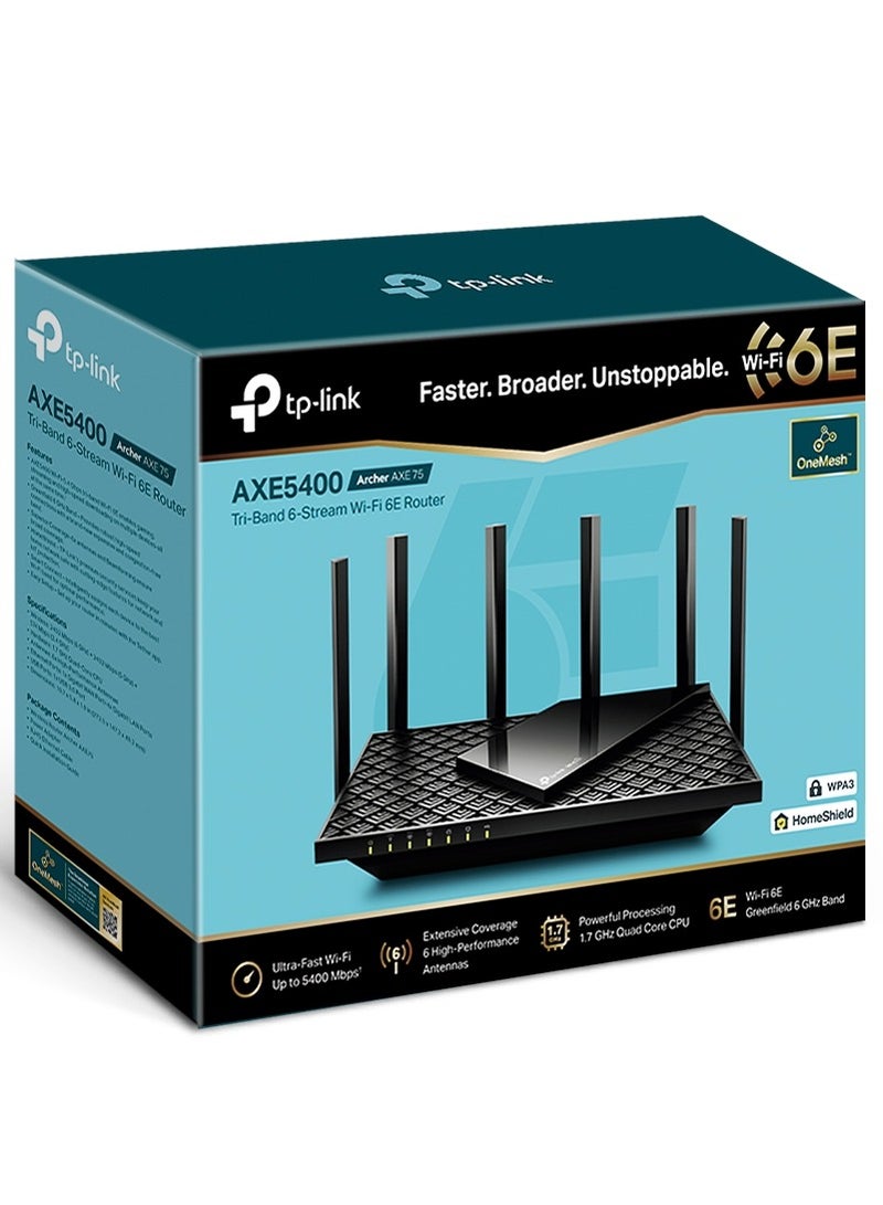 AXE5400 Tri-Band WiFi 6E Archer AXE75 Gigabit Wireless Internet Ax Router For Gaming VPN One Mesh WPA3 Black