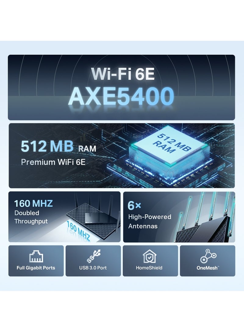 AXE5400 Tri-Band WiFi 6E Archer AXE75 Gigabit Wireless Internet Ax Router For Gaming VPN One Mesh WPA3 Black