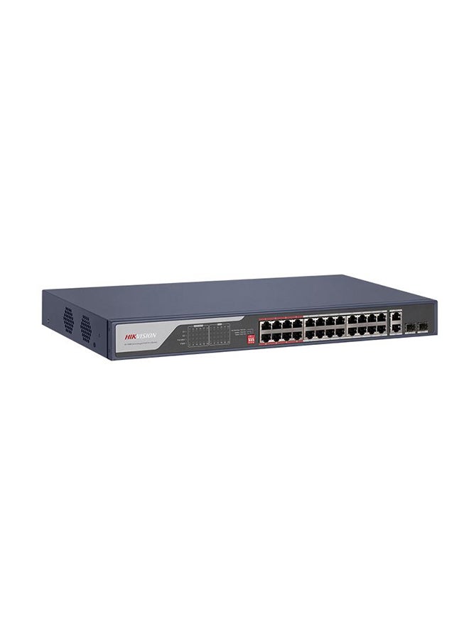 24 Port Fast Ethernet Unmanaged POE Switch, 2410/100 Mbps PoE Port, 2Gigabit RJ45 Port, 2*Gigabit Fiber Optical Port, 300m Long Range PoE, 6KV Surge Protection, 8.8Gbps Switching Capacity, 4 Mbits, Metal, Blue | DS-3E0326P-E(C) Blue