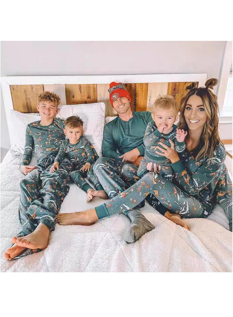 Animal Print Family Pajamas Matching Holiday Pajamas Set Long Sleeve Parent-Child Pajamas Home Wear Casual Wear Suitable for Men Women Kids and Babies New Year Pajama Party  (Men)