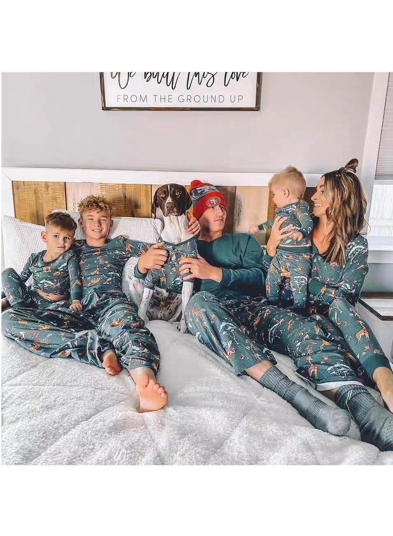 Animal Print Family Pajamas Matching Holiday Pajamas Set Long Sleeve Parent-Child Pajamas Home Wear Casual Wear Suitable for Men Women Kids and Babies New Year Pajama Party  (Men)