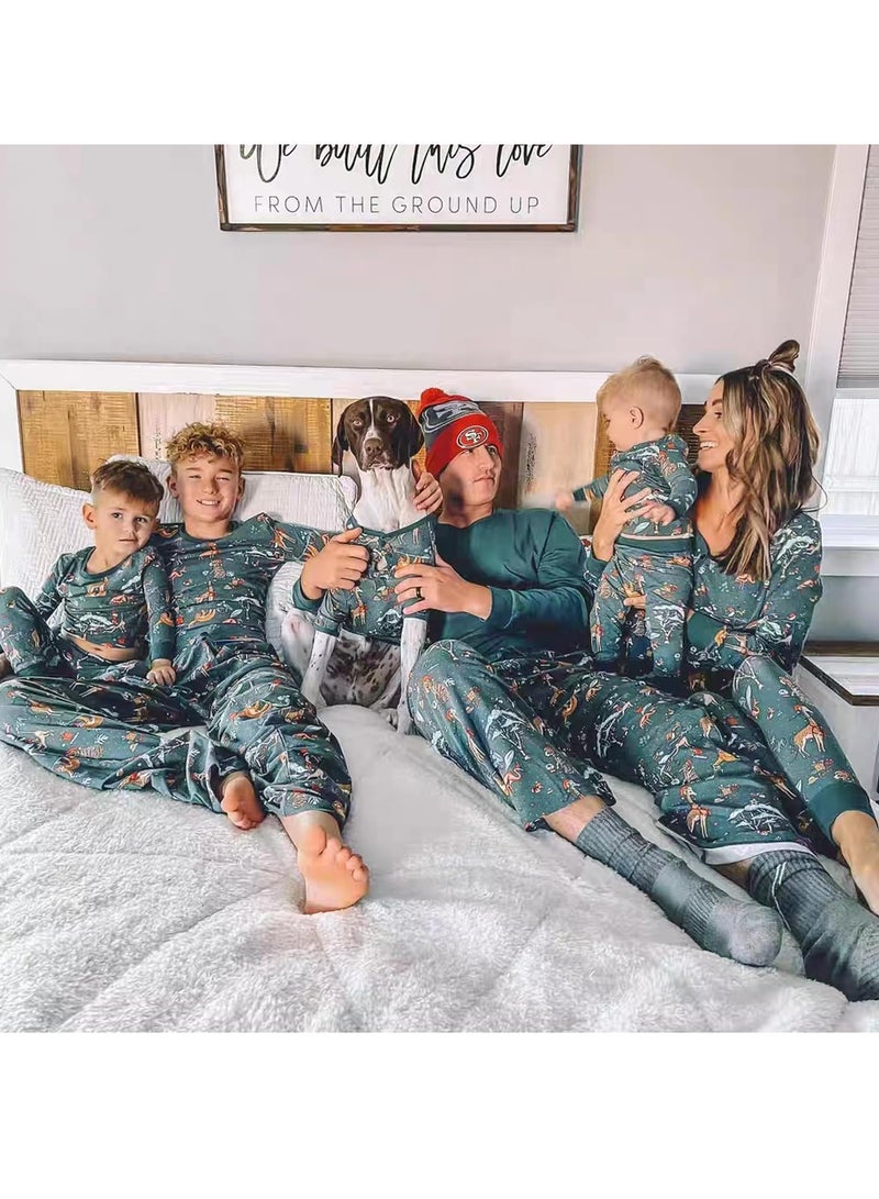 Animal Print Family Pajamas Matching Holiday Pajamas Set Long Sleeve Parent-Child Pajamas Home Wear Casual Wear Suitable for Men Women Kids and Babies New Year Pajama Party (Kids)