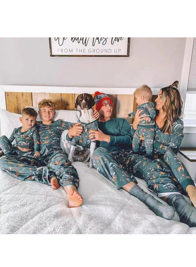 Animal Print Family Pajamas Matching Holiday Pajamas Set Long Sleeve Parent-Child Pajamas Home Wear Casual Wear Suitable for Men Women Kids and Babies New Year Pajama Party (Women)