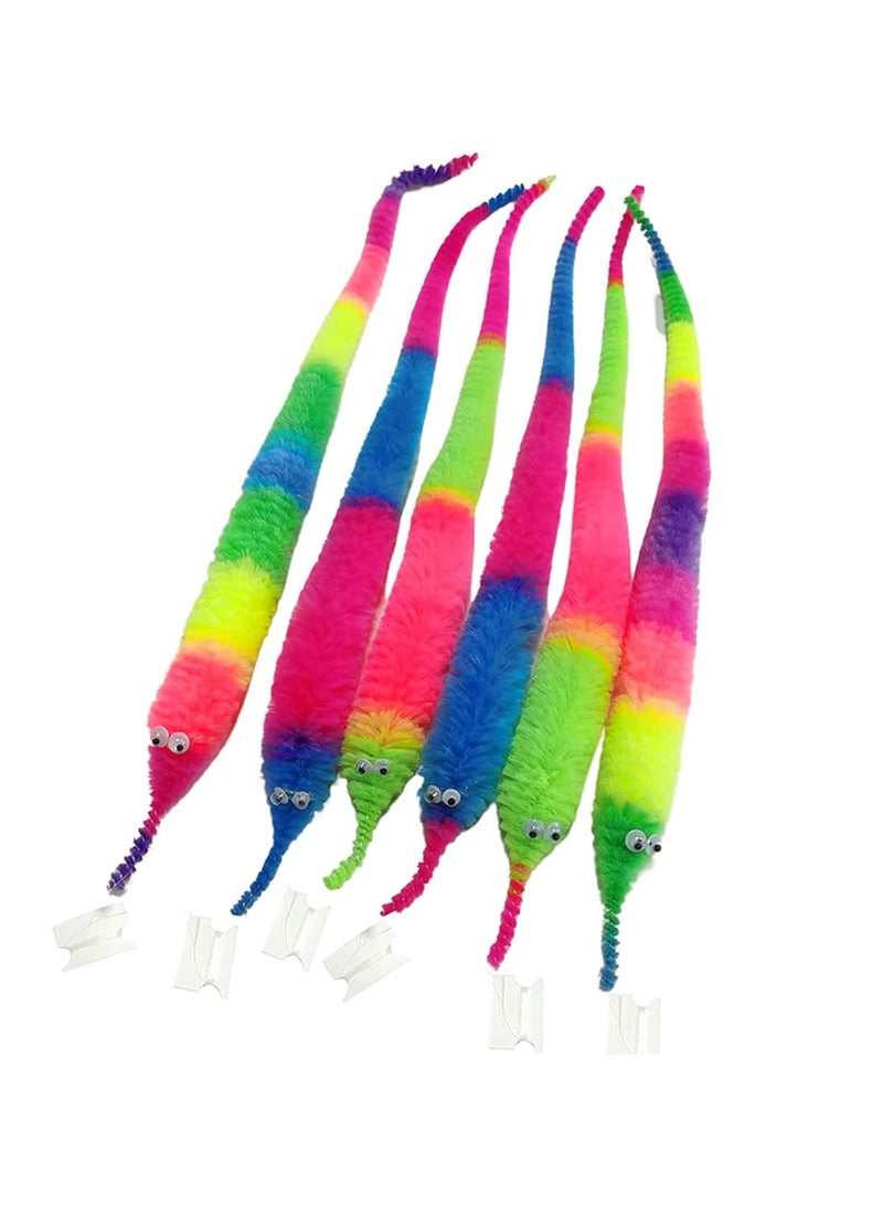 6 Pieces Rainbow Fuzzy Worm Toys Tricky Caterpillar Colorful Seahorse Worms on String Bulk Carnival Party Favors for Kid Cat