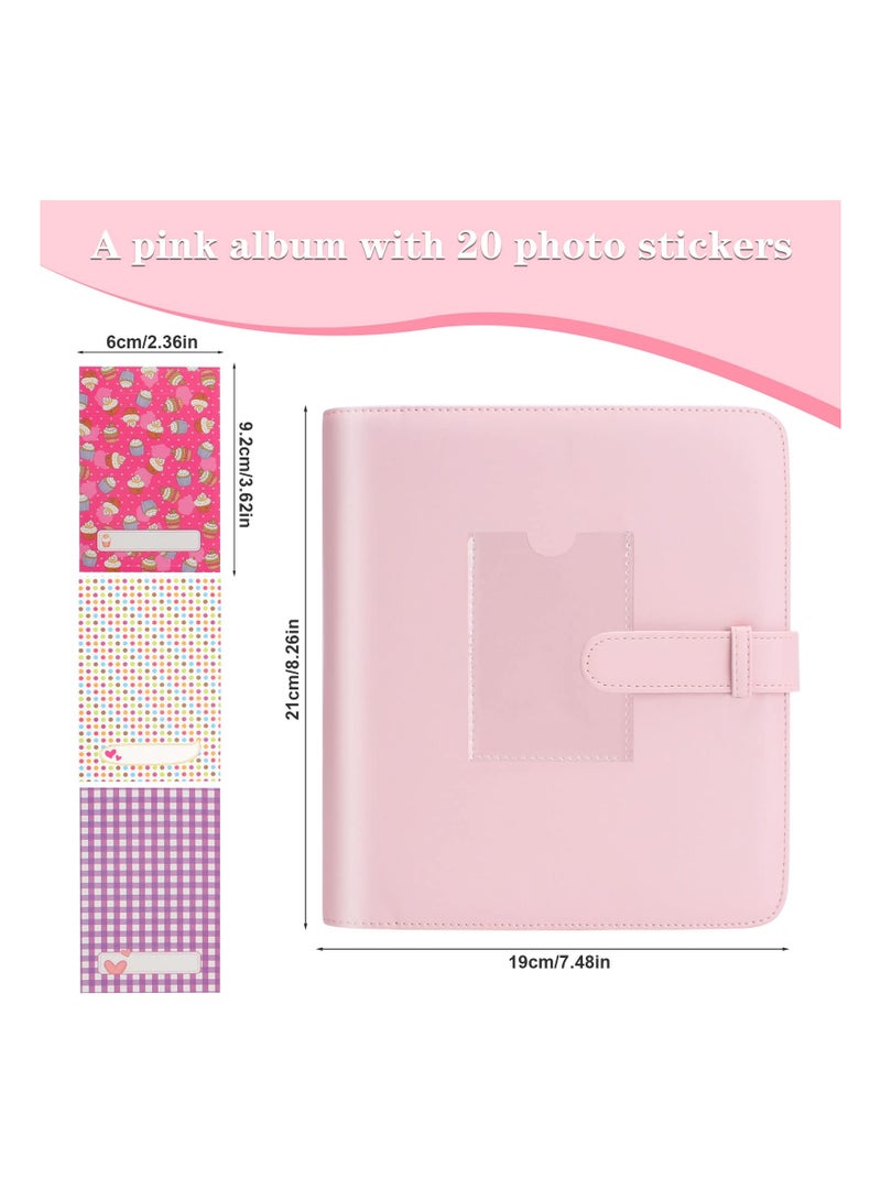 Pink PU Leather Mini Photo Album 273 Pockets with 20 Stickers for 3 Inch Instant Camera Prints