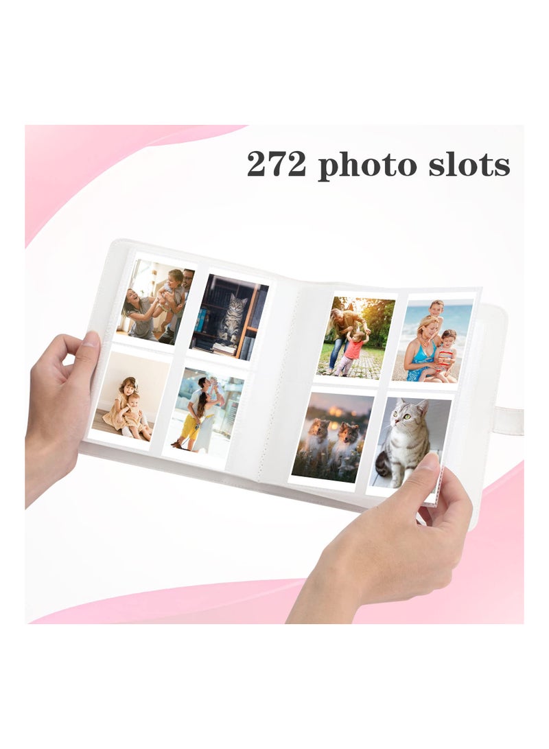 Pink PU Leather Mini Photo Album 273 Pockets with 20 Stickers for 3 Inch Instant Camera Prints