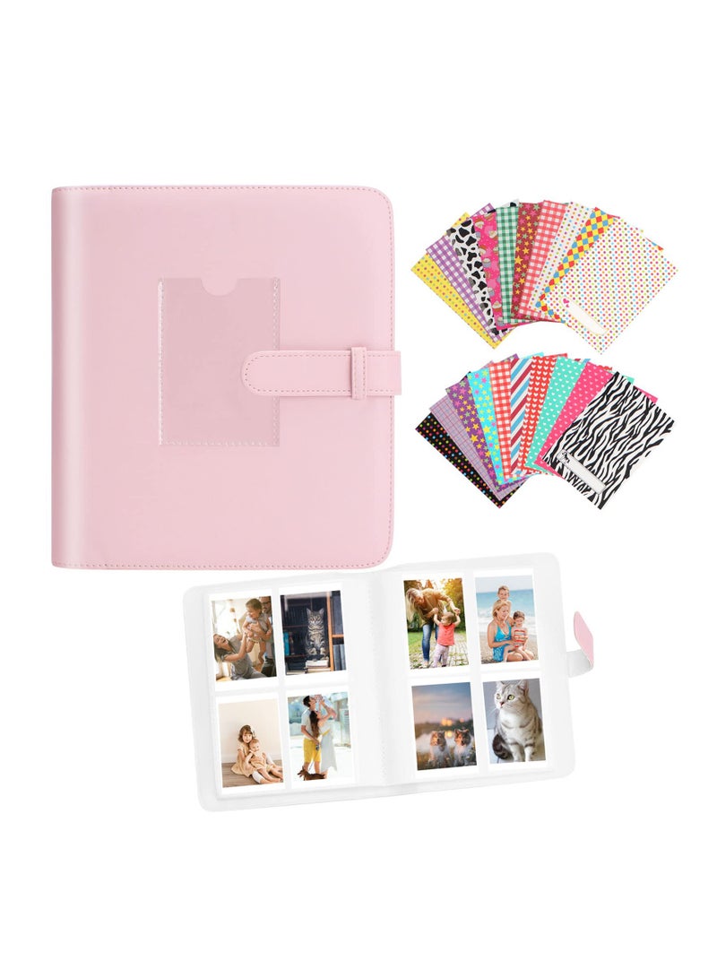 Pink PU Leather Mini Photo Album 273 Pockets with 20 Stickers for 3 Inch Instant Camera Prints