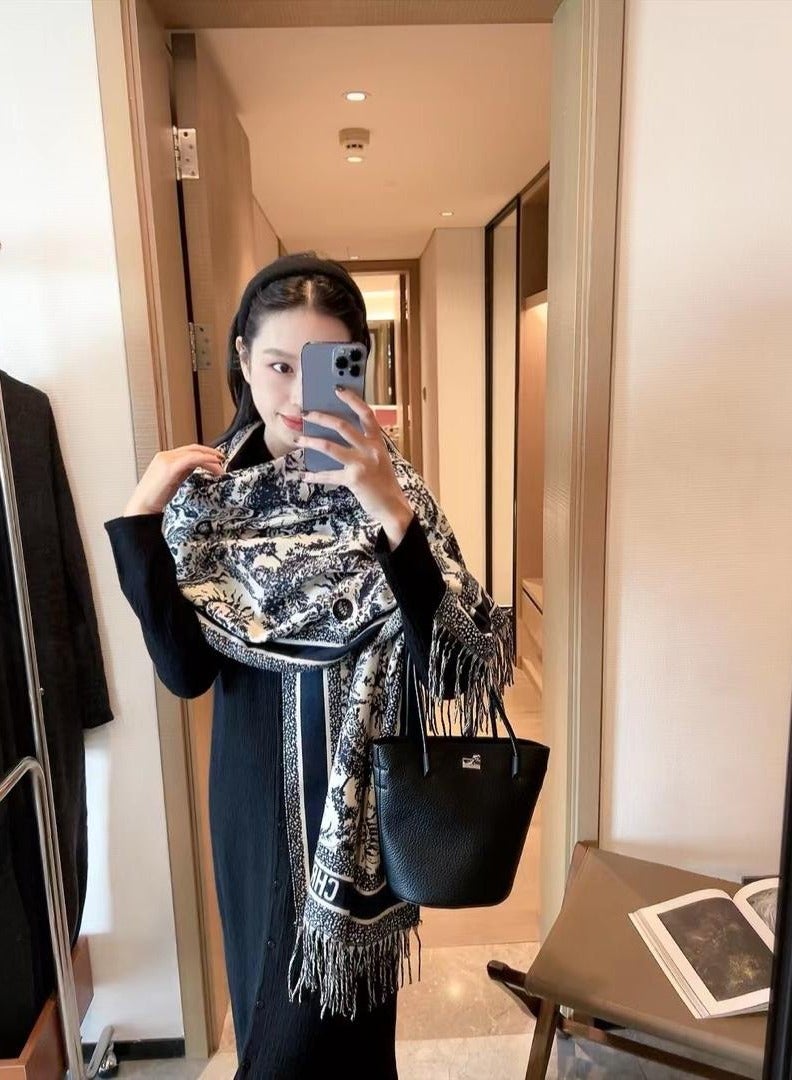 1 PC Wool Warm Printed Solid Color Scarf