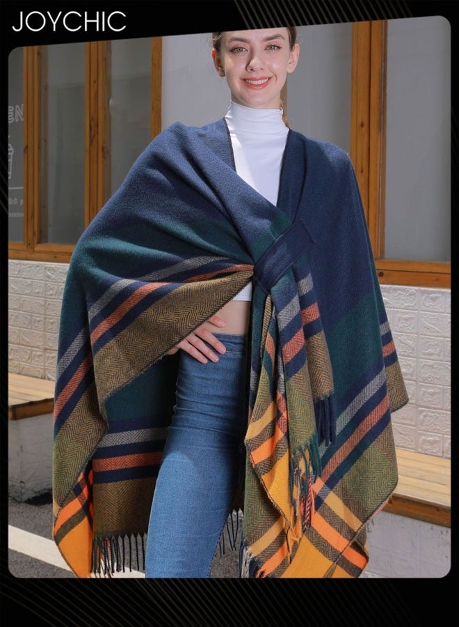 Colorful Striped Lace-up Autumn and Winter Shawl for Women Outdoor Windproof Warm Scarf