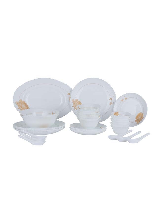 Royalford 33 Piece Classic Opalware Dinner Set- RF12470/ Includes Oval Plate, Dinner and Dessert Plates, Serving, Salad Bowls and Soup Spoons/ Dishwasher-Safe and Microwave Safe Multicolor