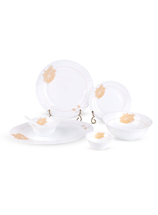 Royalford 33 Piece Classic Opalware Dinner Set- RF12470/ Includes Oval Plate, Dinner and Dessert Plates, Serving, Salad Bowls and Soup Spoons/ Dishwasher-Safe and Microwave Safe Multicolor