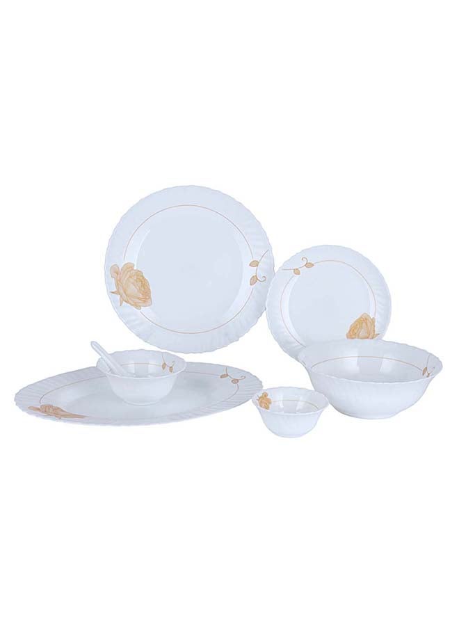 Royalford 33 Piece Classic Opalware Dinner Set- RF12470/ Includes Oval Plate, Dinner and Dessert Plates, Serving, Salad Bowls and Soup Spoons/ Dishwasher-Safe and Microwave Safe Multicolor