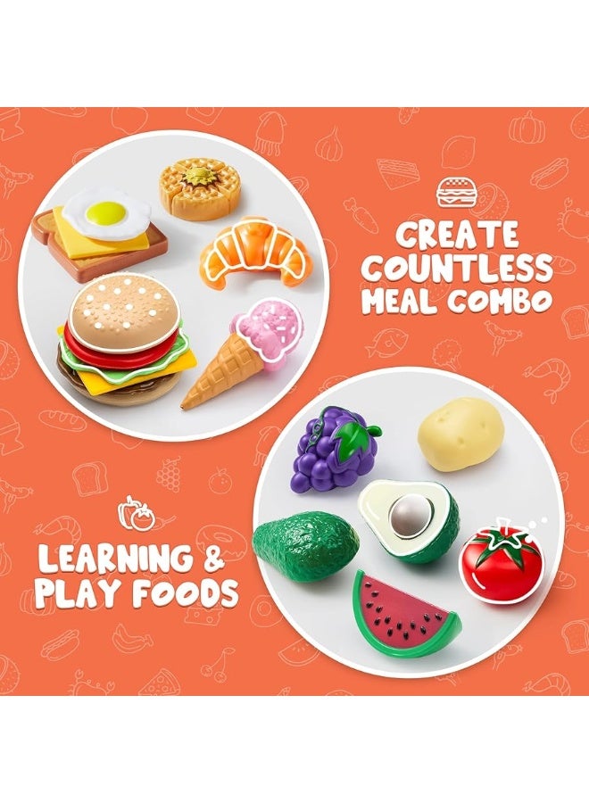 Joyin 50 Piece Set of Kitchen Toys, Dinnerware, Dummy Fruits, Vegetables, Plastic Accessories for Children Educational Learning Toy, Role Play Gift
