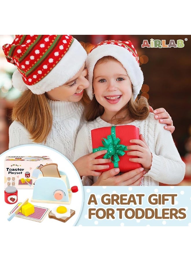 Airlab Play Kitchen Accessories Toddlers 1-3 Wooden Pop-up Toaster Toy Play Food Kids Age 1 2 3, Bread, Butter, Poached Egg Cutting Pretend Toys for 2-4 Year Old Toddlers Boys Girls