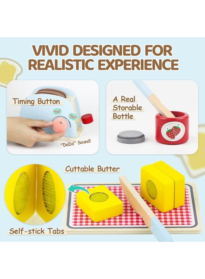 Airlab Play Kitchen Accessories Toddlers 1-3 Wooden Pop-up Toaster Toy Play Food Kids Age 1 2 3, Bread, Butter, Poached Egg Cutting Pretend Toys for 2-4 Year Old Toddlers Boys Girls