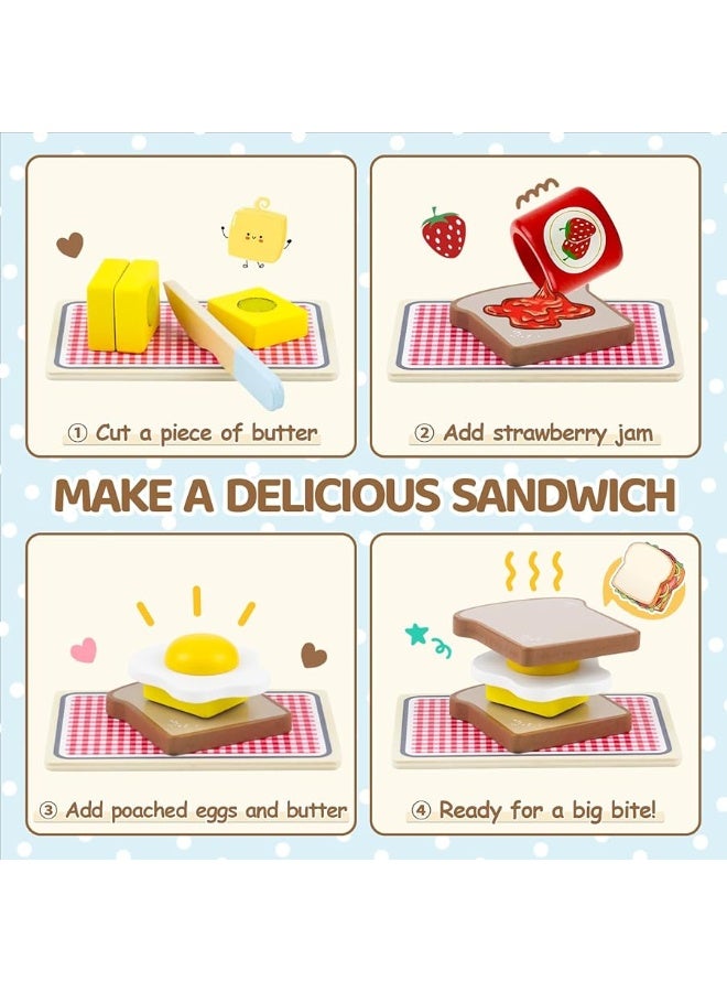 Airlab Play Kitchen Accessories Toddlers 1-3 Wooden Pop-up Toaster Toy Play Food Kids Age 1 2 3, Bread, Butter, Poached Egg Cutting Pretend Toys for 2-4 Year Old Toddlers Boys Girls