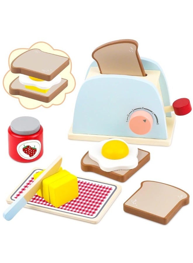 Airlab Play Kitchen Accessories Toddlers 1-3 Wooden Pop-up Toaster Toy Play Food Kids Age 1 2 3, Bread, Butter, Poached Egg Cutting Pretend Toys for 2-4 Year Old Toddlers Boys Girls