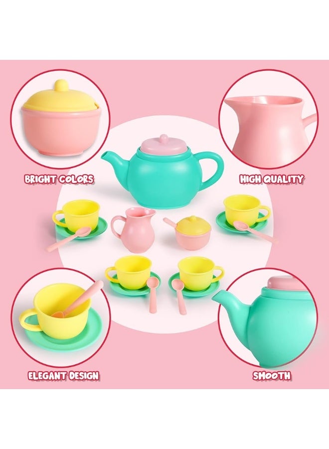 JOYIN 18PCS Pretend Play Tea Party Set Play Food Accessories BPA Free, Phthalates Free, Plastic Tea Set, Mini Kitchen for Kids, Gifts for Toddler Boys Girls Ages 1,2,3,4,5,6 Years Old