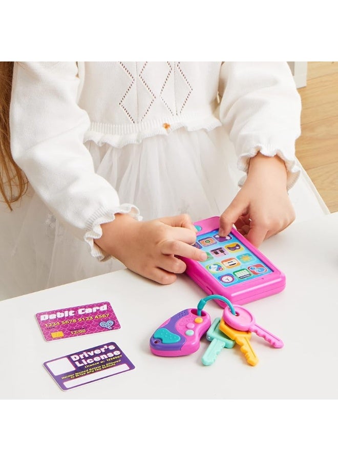 JOYIN Pretend Play Smart Phone, Keyfob Key Toy and Credit Cards Set, Kids Toddler Cellphone Toys, Toddler Birthday Gifts Toys for 1 2 3 4 5 Year Old, Kids Presents Toys