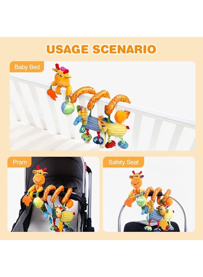 Jollybaby Baby Car Seat Stroller Crib Toys, Plush Hanging Spiral Activity Pram Crib Toy with Music Box, Rattles, Squeaker for Babies Infant Boys Girls Gifts (Giraffe)