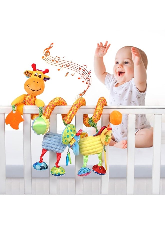 Jollybaby Baby Car Seat Stroller Crib Toys, Plush Hanging Spiral Activity Pram Crib Toy with Music Box, Rattles, Squeaker for Babies Infant Boys Girls Gifts (Giraffe)