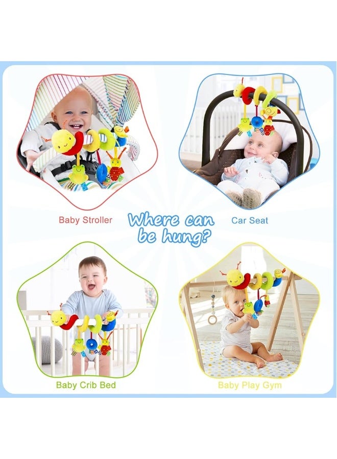 FPVERA Carseat Toys for Infants 0-6 Months Spiral Stroller Newborn Toys, Plush Hanging Baby Rattle Sensory Toys for Crib Mobile Bassinet for 0 3 6 9 12 Boys Girls Ideal Gifts