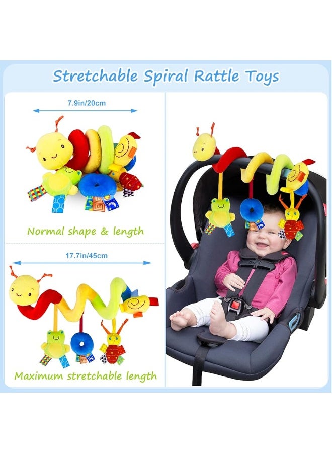 FPVERA Carseat Toys for Infants 0-6 Months Spiral Stroller Newborn Toys, Plush Hanging Baby Rattle Sensory Toys for Crib Mobile Bassinet for 0 3 6 9 12 Boys Girls Ideal Gifts