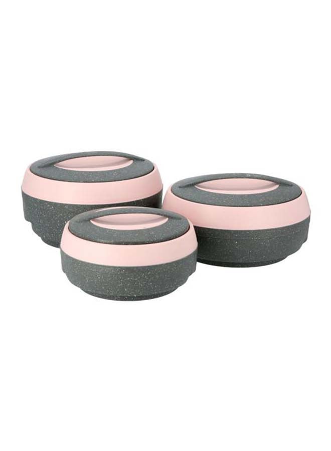 Set Of 3 Ceramic Casserole Pink/Grey