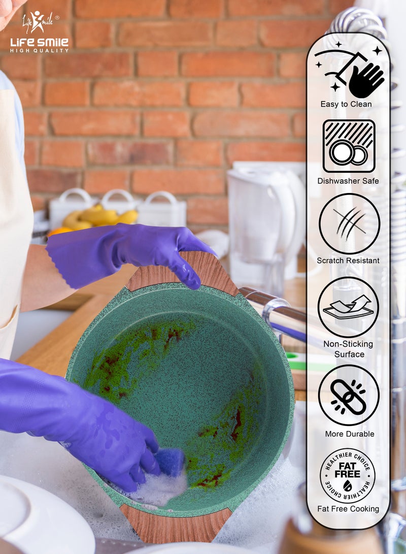 32cm  Induction Casserole Dish Granite Coated Aluminum Soup Pot Cooking Stock Pot With T- Glass Lid - PFOA Free Oven Safe - Multi Layer Non-Stick  Coating - Easy Cleaning