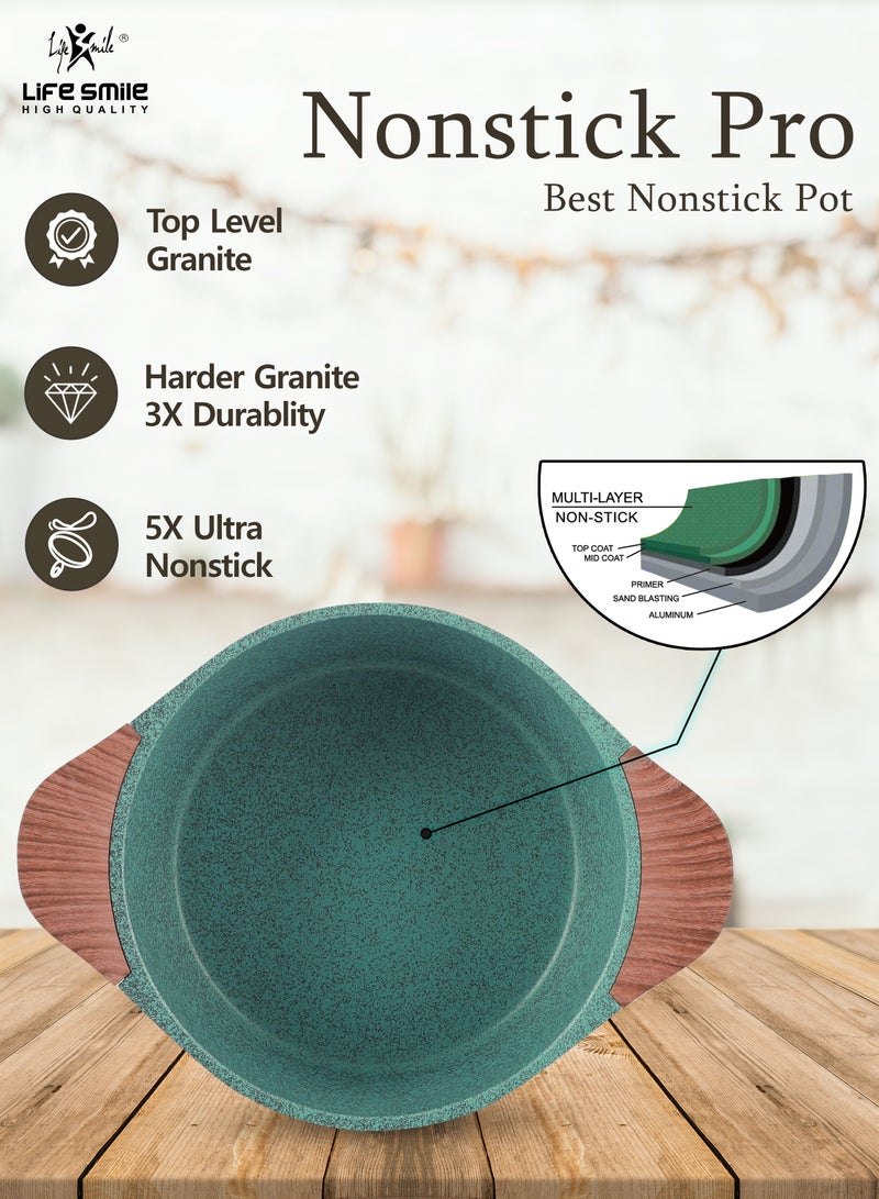 32cm  Induction Casserole Dish Granite Coated Aluminum Soup Pot Cooking Stock Pot With T- Glass Lid - PFOA Free Oven Safe - Multi Layer Non-Stick  Coating - Easy Cleaning
