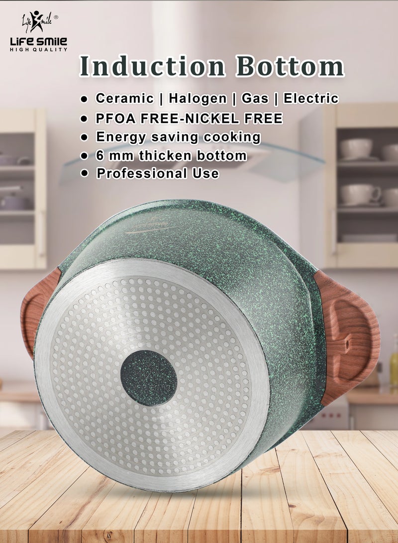 32cm  Induction Casserole Dish Granite Coated Aluminum Soup Pot Cooking Stock Pot With T- Glass Lid - PFOA Free Oven Safe - Multi Layer Non-Stick  Coating - Easy Cleaning