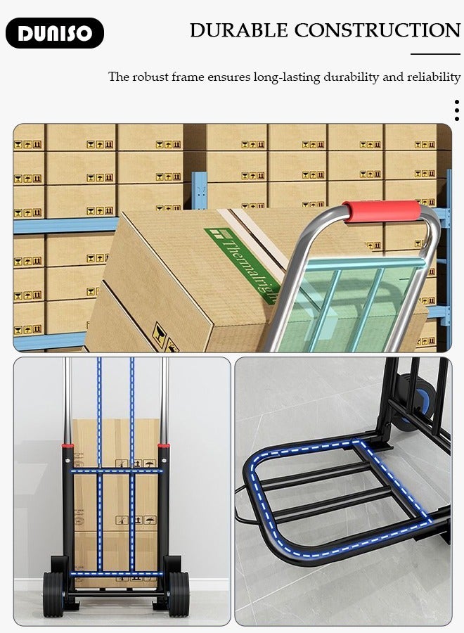 Folding Hand Truck , Moving Hand Truck with Wear-resistant Silent Wheel, Heavy Folding Hand Truck, Truck Cart with Retractable Handle and Toughened Steel Pipe, for Factory Warehouse, Moving Storage and More