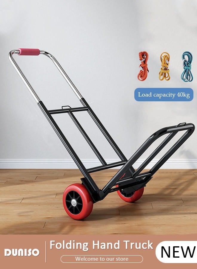 Folding Hand Truck , Moving Hand Truck with Wear-resistant Silent Wheel, Heavy Folding Hand Truck, Truck Cart with Retractable Handle and Toughened Steel Pipe, for Factory Warehouse, Moving Storage and More