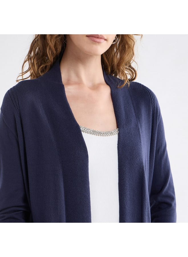 Textured Open Front Cardigan with Long Sleeves