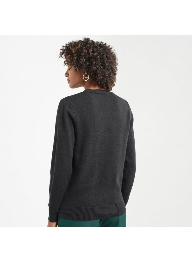 Embellished Button Through Cardigan with Long Sleeves