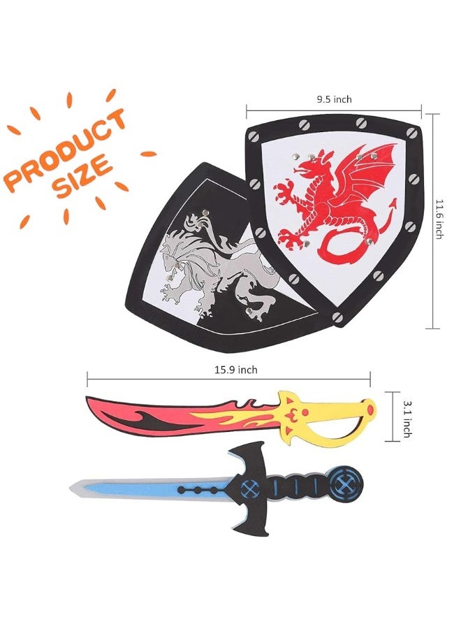 Liberty Imports 4 PCS Dual Foam Sword and Shield Combo Playset - Medieval Combat Warrior Weapons, Joust Dragon Knights Lightweight Set Costume Role Play Accessories for Kids, Boys, Girls