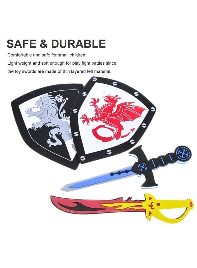 Liberty Imports 4 PCS Dual Foam Sword and Shield Combo Playset - Medieval Combat Warrior Weapons, Joust Dragon Knights Lightweight Set Costume Role Play Accessories for Kids, Boys, Girls