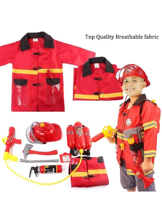 Liberty Imports 12 Piece Kids Fireman Costume Gear Firefighter Chief Dress Up Clothes for Role Play Toy Set with Backpack Water Gun, Fire Extinguisher and Accessories