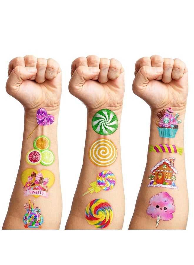 96 PCS Cute Candyland Candy Land Temporary Tattoos Theme Birthday Party Decorations Supplies Favors Decor Stickers Tattoo Gifts for Kids Girl Boys Games School Rewards Prizes Christmas Xmas Carnival