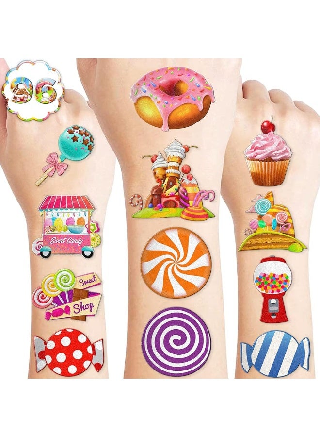 96 PCS Cute Candyland Candy Land Temporary Tattoos Theme Birthday Party Decorations Supplies Favors Decor Stickers Tattoo Gifts for Kids Girl Boys Games School Rewards Prizes Christmas Xmas Carnival