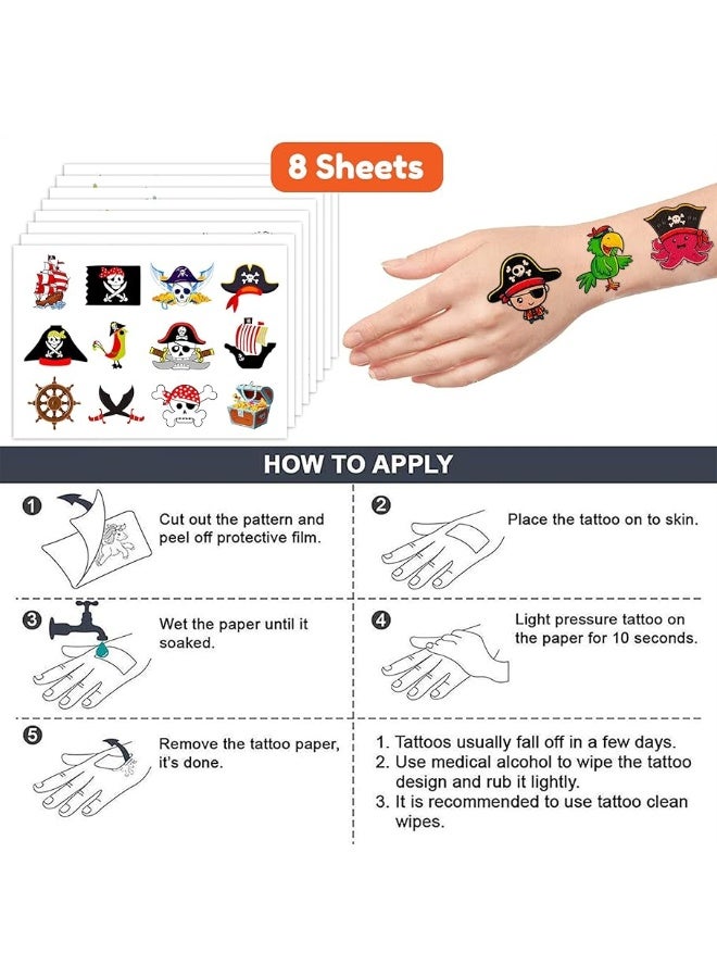 Pirate Temporary Tattoos Birthday Themed Party Supplies Decorations Favors 8 Sheets 96PCS Decor Cute Stickers Tattoos for Class School Prizes Gift for Kids Boys Girls Carnival Christmas Rewards