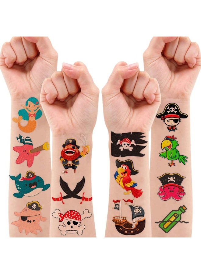 Pirate Temporary Tattoos Birthday Themed Party Supplies Decorations Favors 8 Sheets 96PCS Decor Cute Stickers Tattoos for Class School Prizes Gift for Kids Boys Girls Carnival Christmas Rewards