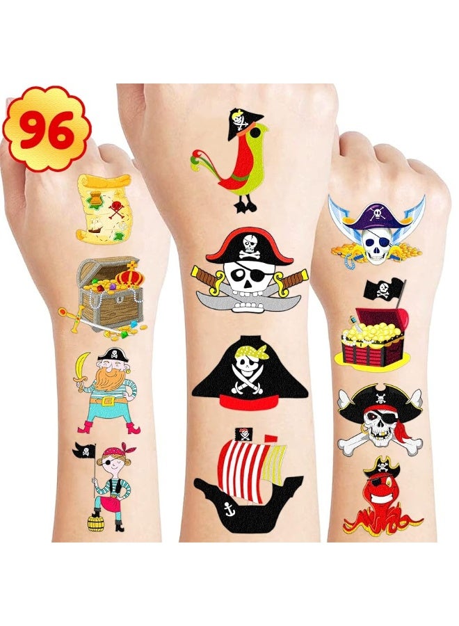 Pirate Temporary Tattoos Birthday Themed Party Supplies Decorations Favors 8 Sheets 96PCS Decor Cute Stickers Tattoos for Class School Prizes Gift for Kids Boys Girls Carnival Christmas Rewards